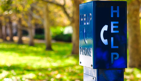 help phone stand on a college campus